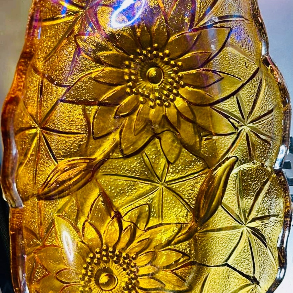 intage Indiana Glass  Relish Dish Iridescent Marigold Carnival Pretty!